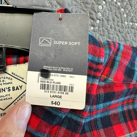 St Johns Bay Men’s Red/Blue Plaid Button Down Flannel Shirt NWT Various … - Picture 2 of 5